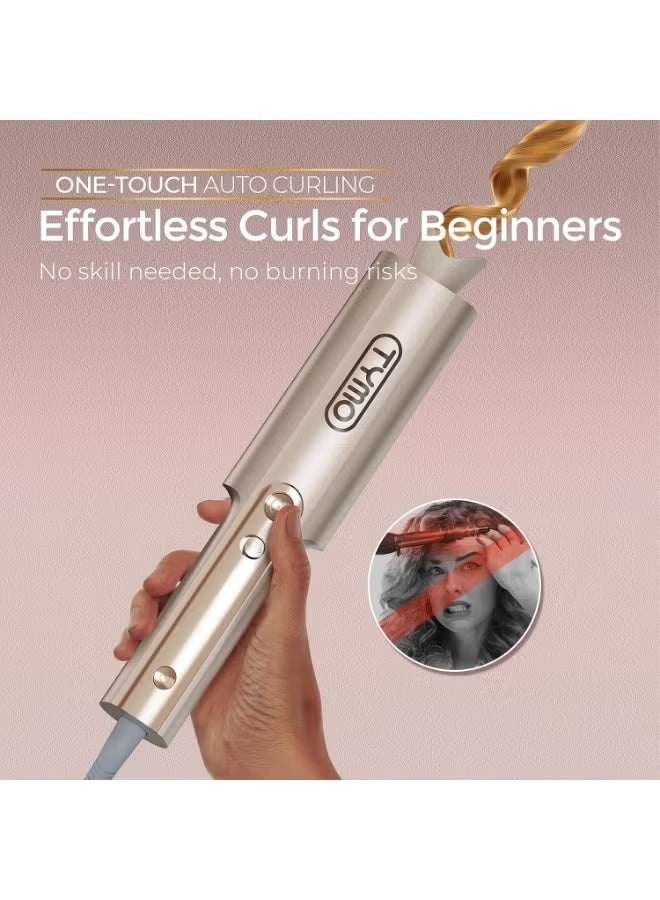 TYMO Upgraded Automatic Rotating Curling Iron - CurlPro Plus Long Barrel for Long Hair, Ceramic Hair Curler with Anti-Scald, Tangle-Free, 600M Ionic, Dual Voltage, Gold, 25mm - Image 2